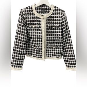 Tahari tweed jacket black and white with gold buttons new